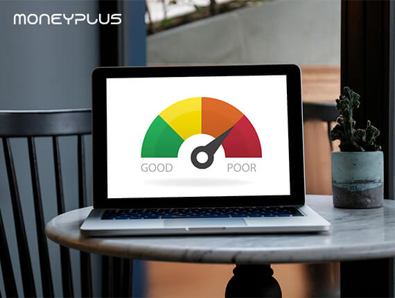 image of a poor credit score scale showing on a laptop
