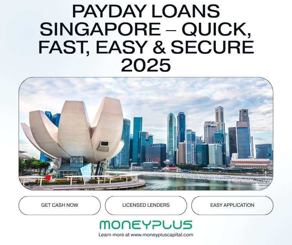 Payday loans Singapore 2025 feature image with Marina Bay skyline and ArtScience Museum, promoting fast, secure, and easy licensed money lending. Includes buttons for get cash now, licensed lenders, and easy application.