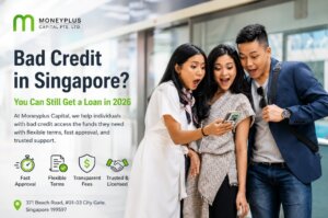 Bad Credit in Singapore guide by Moneyplus Capital showing borrowers learning about licensed money lender loan options in Singapore
