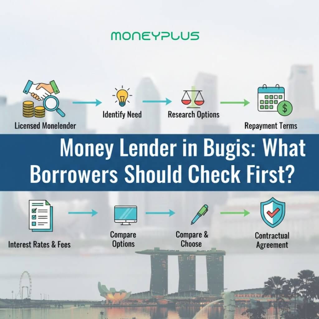 Money Lender in Bugis guide showing how borrowers should check licensing, loan options, fees, and repayment terms in Singapore