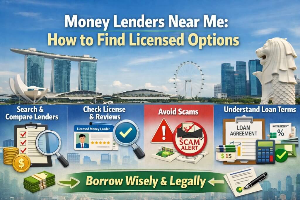 Money lenders near me guide showing how to find licensed money lenders in Singapore, check licences, avoid scams, and understand loan terms