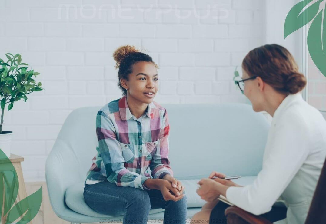 Medical Loan Singapore consultation showing a borrower discussing healthcare financing options with a consultant, representing responsible borrowing and medical expense planning at Moneyplus Capital Singapore.