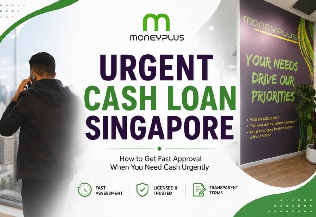 Urgent Cash Loan Singapore guide featuring Moneyplus Capital office and fast approval information